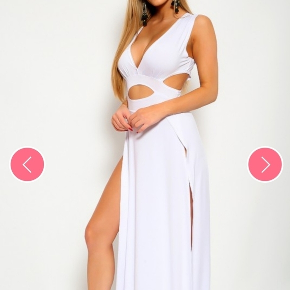 DRESS V CUT NECK LINE SIDE SLITS CUT OUT DETAILS - Picture 2 of 11